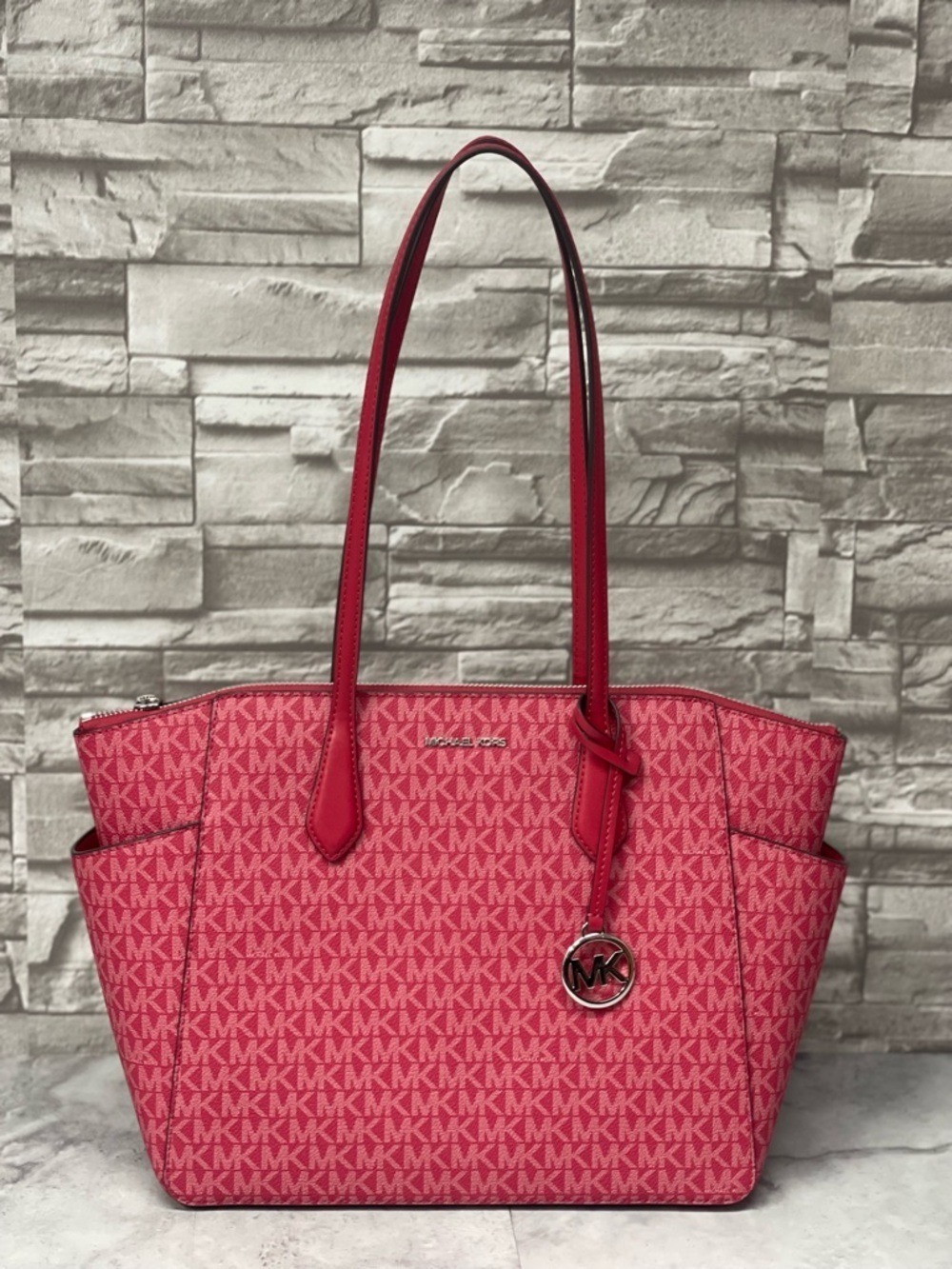 Michael Kors Marilyn Tote & Matching Wallet MK Logo Dark Raspberry - Picture 7 of 16